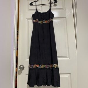 Vintage Y2K Sue Wong Elegant Black Maxi Dress with Floral Details